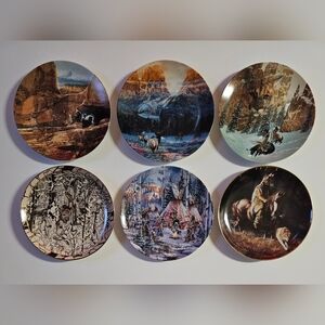 Vintage Native American & Nature Bradford Exchange 24K Dish Lot of 6 W/ Stands